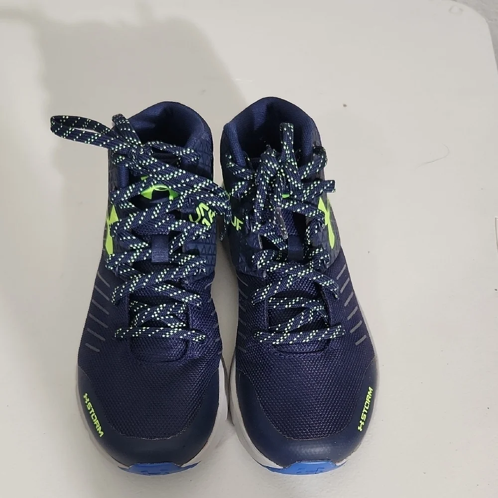 Under Armour Storm Sneakers High-Top Shoes Size 5Y Blue Green Gray
